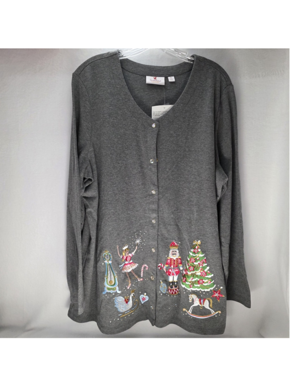 Quacker Factory Christmas Cardigan XL Nutcracker Ballerina Embroidered Sweater